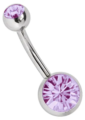 Produktbild von Titan Bauchnabelpiercing Stecker 1,6 x 8 mm mit Zirkonias rund in 8 mm + 5 mm Stein Kugel in helllila