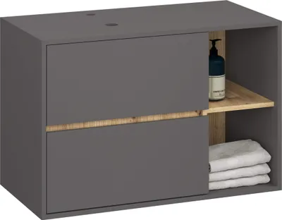 Produktbild von Hängender Waschbeckenunterschrank VAMI Graphitgrau 90 cm 2 Schubladen Artisan Eiche B90xH60xT45,5 cm