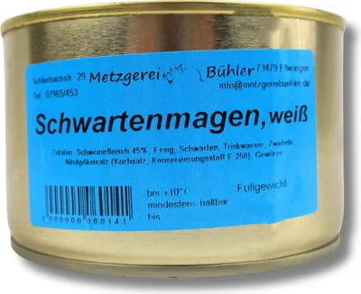 Produktbild von Weißer Schwartenmagen Preßsack Dosenwurst Wurstkonserve | Metzgerei Bühler – 400g