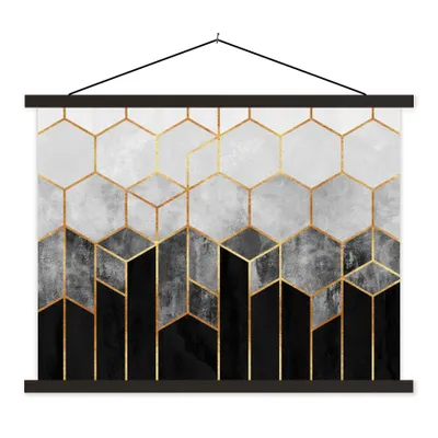 Produktbild von MuchoWow® Textilposter Gold - Sechseck - Chic - Muster - Luxus 150x113 cm mit schwarzem Rahmen - Wohnzimmer
