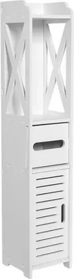 Produktbild von BAYLI, Badezimmer Eck-Hochschrank, WPC, Weiß, 80 x 15.5 x 15 cm, schmal, feuchtigkeitsbeständig, für Toilette