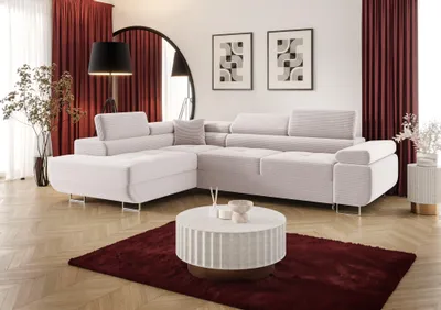 Produktbild von Ecksofa Schlafsofa Sofa MONARO Stoff Poso Altweiß Ottomane Links