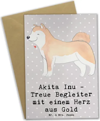 Produktbild von Mr. & Mrs. Panda babykarte Akita Inu Herz - Grau Pastell - Geschenk, Hundezucht, Hundeliebhaber, osterkarte, Hunderassen Eigenschaften, Charakter, Beschützerinstinkt