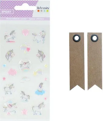 Produktbild von 23 Epoxy-Sticker- Regenbogen + 20 Wimpel Kraft Etiketten