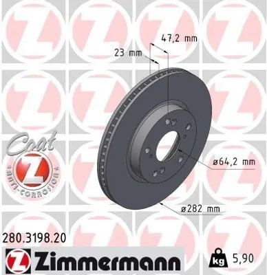 Produktbild von 2x ZIMMERMANN Bremsscheibe 280.3198.20 für HONDA CIVIC X Schrägheck (FC_ FK)