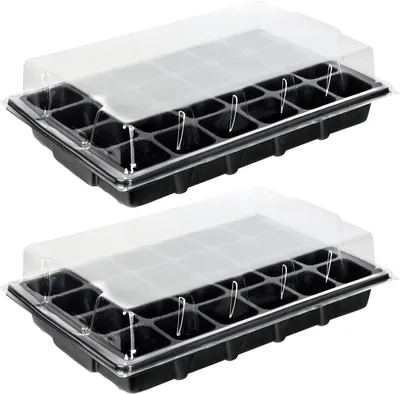 Produktbild von Schramm® 2 Stück Anzucht Set Gewächshaus Anzucht Schale Töpfe Zimmergewächshaus 38,5 x 24 x 7 cm für 48 Anzuchttöpfe Anzuchtset Mini-Gewächshaus schwarz