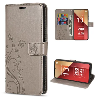 Produktbild von Hülle Xiaomi Redmi Note 13 Pro 4G Handy Tasche Handyhülle Wallet Case Flip Cover Grau
