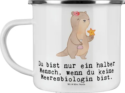 Produktbild von Mr. & Mrs. Panda Emaille Tasse Meeresbiologin Herz - Weiß - Geschenk, Pott, Lustig, Studium, becher, Outdoor, Spruch, Teetasse, Naturwissenschaftlerin, Witzig