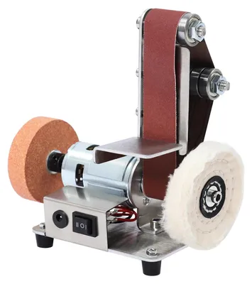 Produktbild von Mini Bandschleifer - Elektrische Schleifmaschine - 7 Stufen 4000–9000/min - Edelstahl - Für Holz und Metall - Tischgerät - EU Stecker - Silber