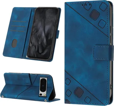 Produktbild von Hülle für Google Pixel 8 Pro Prägung Flip Leder Brieftasche Schutzhülle mit Ständer Blau