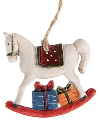 Produktbild von Clayre & Eef Weihnachtsanhänger Schaukelpferd 7x1x7 cm Weiß Kunststoff