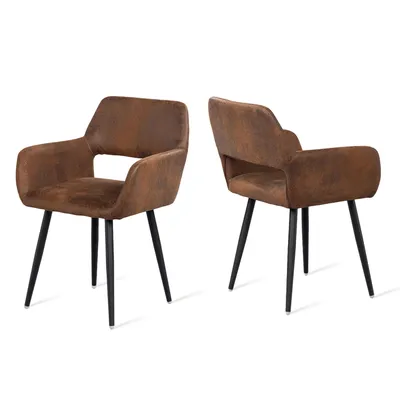 Zdjęcie produktu dla Zestaw 2 foteli do jadalni Meubles Cosy w stylu industrialnym z imitacji zamszu – CROMWELL