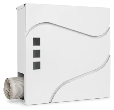 Produktbild von Relaxdays Briefkasten mit Zeitungsfach, HxBxT: 38 x 37 x 11,5 cm, 4 Schlüssel, Wandbriefkasten, Postkasten, weiß, KI-generiertes Bild