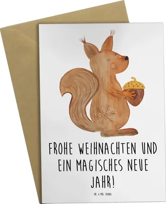 Produktbild von Mr. & Mrs. Panda Grußkarte Eichhörnchen Weihnachten - Weiß - Geschenk, Grußkarten, Weihnachtsgruß, Neujahr, glückwunschkarten, weihnachtskarten, Frohe, Weihnachtsmotiv