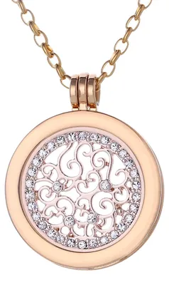 Produktbild von Morella Damen Halskette gold 70 cm Edelstahl mit Anhänger und Coin 33 mm Zirkonia Ornament in Schmuckbeutel