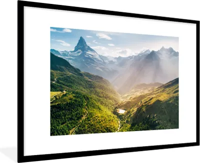 Produktbild von MuchoWow® Gerahmtes Poster Berge - Pflanzen - Landschaft 90x60 cm - Poster mit Schwarzem Bilderrahmen Wandposter Rahmen Foto Bilder - Wanddekoration - Fotos