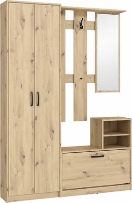 Produktbild von Garderobe NIKO NIKD01 Dielen-Set 135x191x28 cm Flur Artisan Eiche Schrank Spiegel Schuschrank