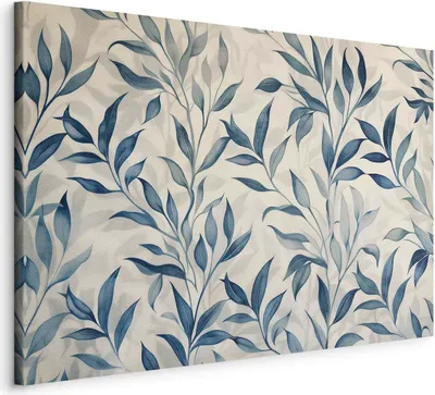Produktbild von Italienischer Leinwand Leinwandbild - Leaves in Blue Color Delicate Botanical Motif 90x60 cm Muster f-H-10012-b-a