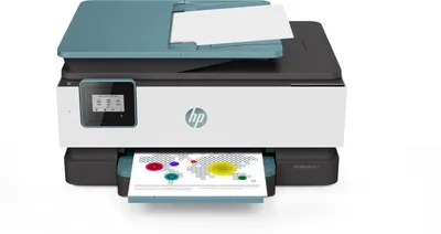 Zdjęcie produktu dla HP OfficeJet 8015 All-in-One Printer, W kolorze, Drukarka do Dom, Drukowanie, kopiowanie, skanowanie, Automatyczny podajnik dokumentów na 35 arkuszy; Drukowanie dwustronne; Pojemnościowy ekran dotykowy MGD (grafika monochromatyczna), Termiczny druk atramentowy, Drukowanie w kolorze, 4800 x 1200 DPI, A4, Bezpośrednie drukowanie, Turkusowy