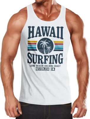 Produktbild von Herren Tank-Top Hawaii Surfing Sommer Strand Palme Print Muskelshirt Muscle Shirt Neverless® weiß XL
