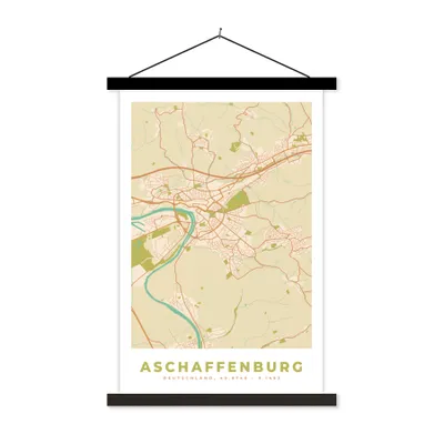 Produktbild von MuchoWow® Textilposter Karte - Jahrgang - Afschaffenburg - Karte 40x60 cm mit schwarzem Rahmen - Wanddekorationen