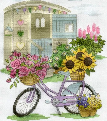 Immagine prodotto di Kit per punto croce DMC "Bicicletta fiorita", schema a punto croce, 20x25 cm