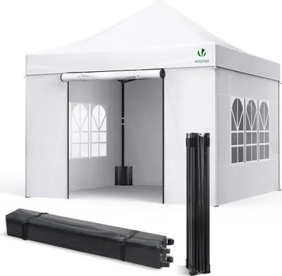 Produktbild von VOUNOT® Pavillon 3x3m, Wasserdichter Faltpavillon, Faltbar Partyzelt mit 4 Seitenteilen, 4 Sandsäcke, Weiß