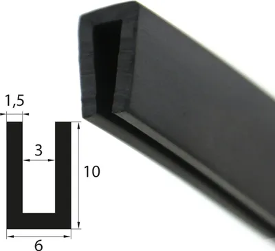 Produktbild von V2 Fassungsprofil 10x6mm Fassungsbereich 3 mm Kantenschutz EPDM Gummiprofil Gummidichtung