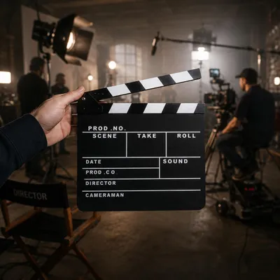 Produktbild von Schramm® Regieklappe 30x27cm Regie Klappe Filmklappe Szenenklappe Hollywood Kreidetafel Clapbaord Regieklappen Filmklappen