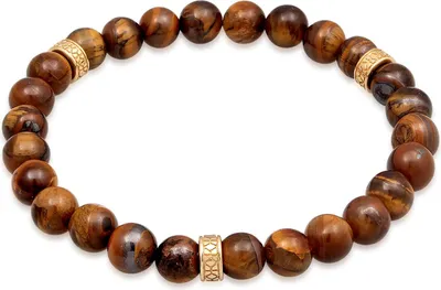 Produktbild von Herren Armband aus Tigerauge Naturstein und oxidiertem Silber, elastisch