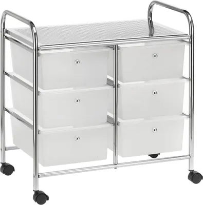 Produktbild von Badregal Rollwagen Rollcontainer GINA, mit 6 transparenten Schubladen und Metallgestell verchromt