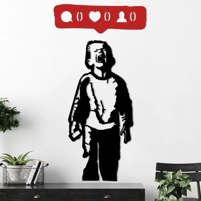 Image de Wallity, Banksy Metal 05, Accessoire mural décoratif en métal, noir, 100 % METAL, 55 x 17 cm