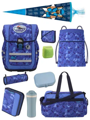 Produktbild von McNeill Ranzen-Set 10-tlg. mit Schultüte / Zuckertüte Ninja Schulranzen Ergo Complete Puzzle Blau ab der 1. Klasse