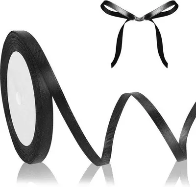 Zdjęcie produktu dla Czarna satynowa wstążka prezentowa do dekoracji i rękodzieła – 23 m x 6 mm