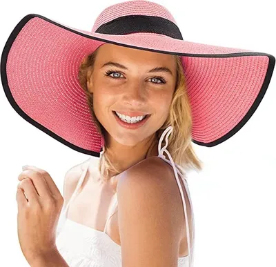 Produktbild von Damen Sonnenhut Floppy UPF 50 UV-Schutz Breite Krempe Stroh Strand Sonnenhut Sommerferien