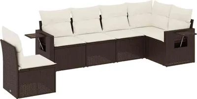 Productafbeelding van vidaXL 6-delige tuinmeubelset met kussens, bruin, van polyrotan