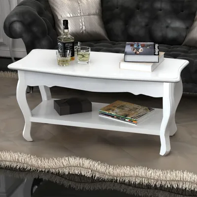Produktbild von vidaXL Stolik kawowy z półką MDF biały