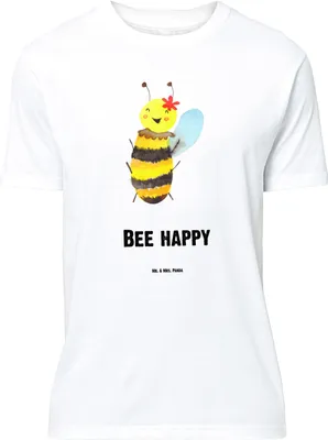 Produktbild von Mr. & Mrs. Panda Größe L T-Shirt Biene Happy - Weiß - Geschenk, mit Spruch, Tshirt, Shirt