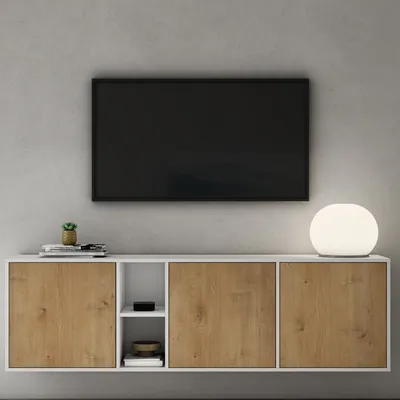 Produktbild von Mai & Mai Möbel Schrank mit 3 Türen und 2 Fächern Kommode in Weiß matt + Kerneiche Sideboard viel Stauraum für Wohnbereich BTH: 180x36x52,6 cm Schrank02