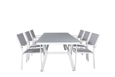 Produktbild von Virya Gartenset Tisch 100x200cm und 6 Stühle Copacabana schwarz, grau, weiß.