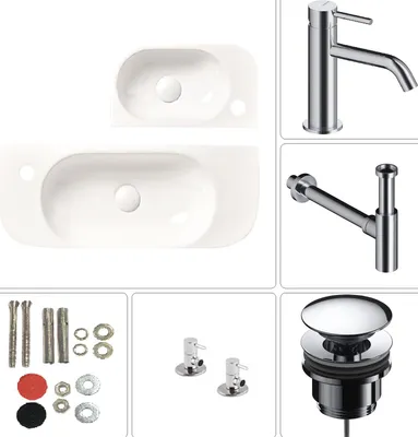 Produktbild von SANYCCES PETIT Hängewaschbecken 71,5 × 27,5 × 12h mit ColdOpen Einhand-Armatur-Set, Hahnloch rechts