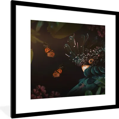 Produktbild von MuchoWow® MuchoWow® Gerahmtes Poster Schmetterlinge - Pflanzen - Dschungel 40x40 cm - Poster mit zchwarzem Bilderrahmen - Poster - Plakat im Rahmen