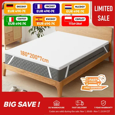 Produktbild von Topper – Matratzenauflage – Matratzenschoner – Gel-Matratzenauflage – Viskoelastische Matratzenauflage – 7 cm dick – 180x200 cm