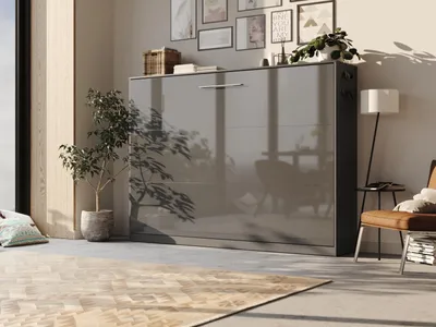 Produktbild von Schrankbett SMARTBett Frotto140x200H  Gasdruckfeder Klappbett mit Matratze Anthrazit/Anthrazit Hochglanzfront