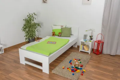 Produktbild von Kinderbett / Jugendbett Buche massiv Vollholz weiß lackiert 111, inkl. Lattenrost - Abmessung 90 x 200 cm