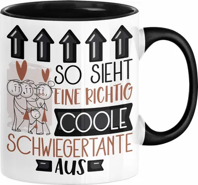Produktbild von Schwiegertante Geschenk Tasse Geschenkidee für Schwiegertante Geburtstag Weihnachten Spruch So Sieht Eine Richtig Coole Schwiegertante Aus Kaffee-Becher  (Schwarz)