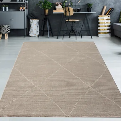 Image de Tapis Recycle à motifs losanges, couleur beige - 120 x 170 cm