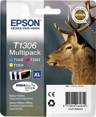 Produktbild von Epson Stag Multipack 3-colours T1306 DURABrite Ultra Ink, Cyan, Magenta, Gelb, Tinte auf Pigmentbasis, 1 Stück(e), Multipack
