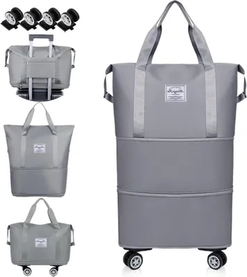 Image de Valise à roulettes - Valise de voyage - Idéale pour un week-end - Hauteur réglable - 80 cm - Gris