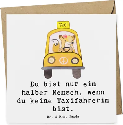 Produktbild von Mr. & Mrs. Panda Glückwunschkarte Taxifahrerin Herz - Weiß - Geschenk, faltkarte, doppelkarte, Klappkarte, Grußkarte, anlasskarte